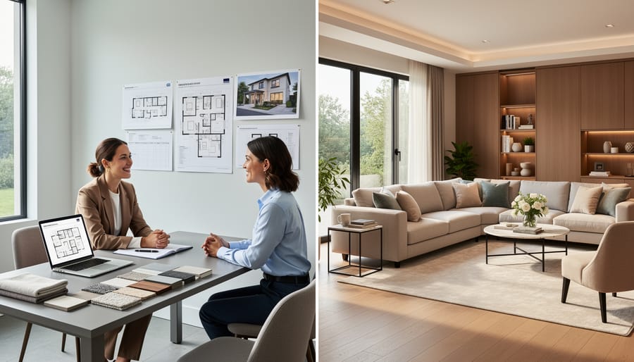 Completed living room interior showing professionally designed and implemented space